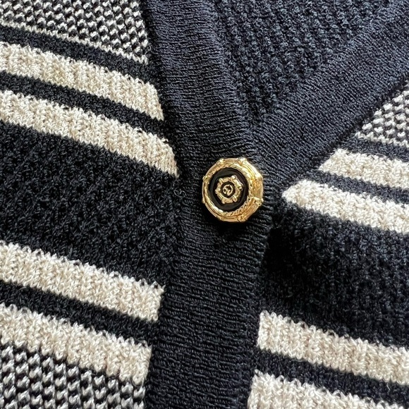 St. John Santana Knit Nautical Stripe Button Front Cardigan - Picture 3 of 5